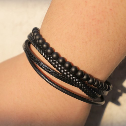Lava Rock Black Onyx Leather Bracelet Lava Rock Black Onyx Leather Bracelet