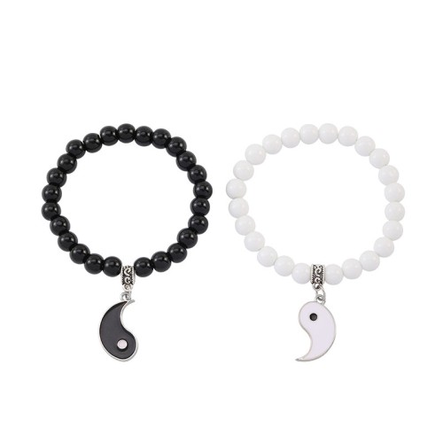 Black Onyx White Turquoise Yin Yang Protection Couple Bracelet Black Onyx White Turquoise Yin Yang Protection Couple Bracelet