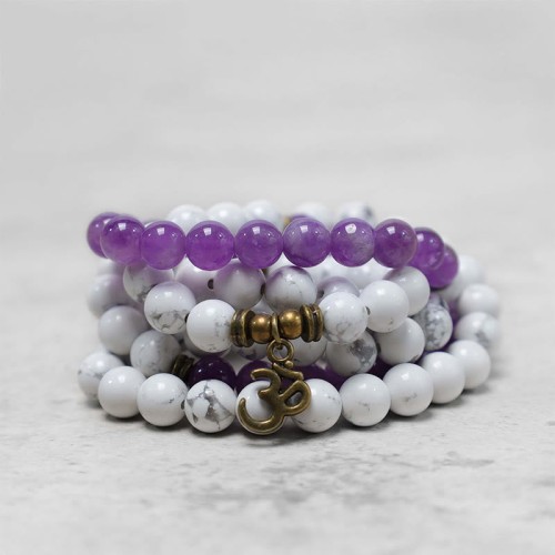 108 Mala Beads Amethyst White Turquoise Healing Bracelet 108 Mala Beads Amethyst White Turquoise Healing Bracelet