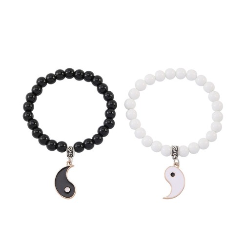 Black Onyx White Turquoise Yin Yang Protection Couple Bracelet Black Onyx White Turquoise Yin Yang Protection Couple Bracelet