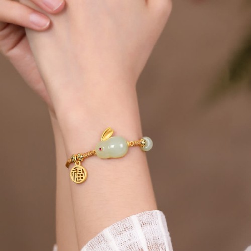 Rabbit Hetian Jade Happiness Wealth Bracelet