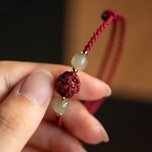 Cinnabar Chinese Zodiac Hetian Jade Bracelet