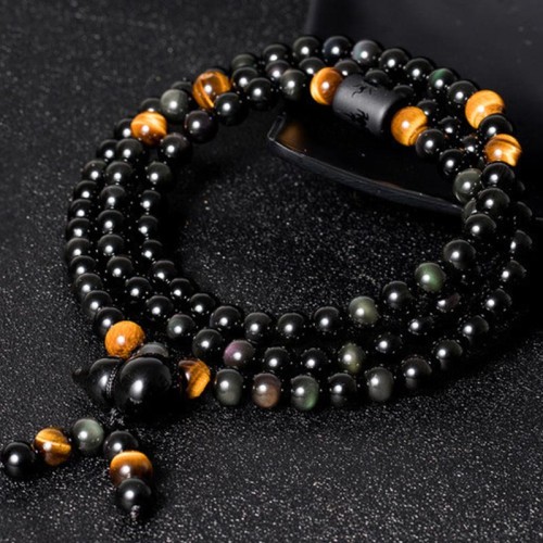 Black & Rainbow Obsidian Gourd Blessing Bracelet Black & Rainbow Obsidian Gourd Blessing Bracelet