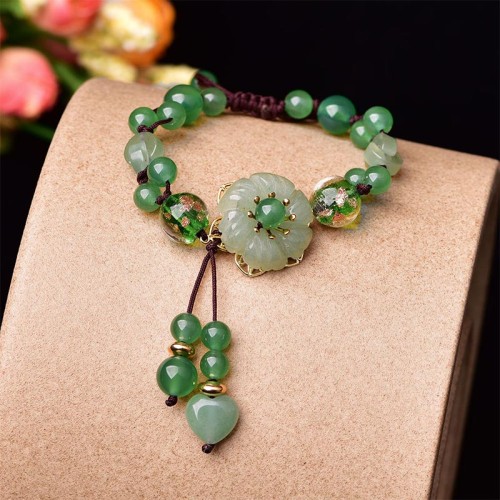 Green Jade Dangling Flower Luck Bracelet Green Jade Dangling Flower Luck Bracelet
