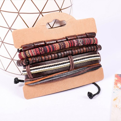 Hemp Cord Wood Beads Leather Bracelet Hemp Cord Wood Beads Leather Bracelet