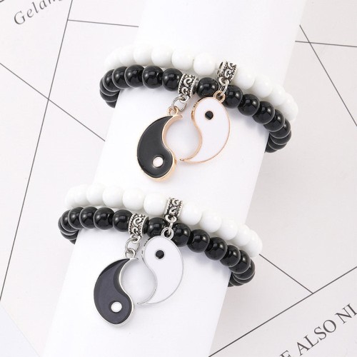 Black Onyx White Turquoise Yin Yang Protection Couple Bracelet Black Onyx White Turquoise Yin Yang Protection Couple Bracelet