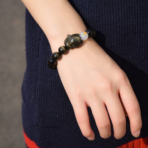 Rainbow Obsidian Fox Healing Bracelet (Gold & Silver Sheen) Rainbow Obsidian Fox Healing Bracelet (Gold & Silver Sheen)