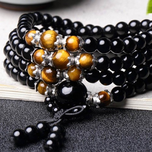 108 Beads Black Obsidian Tiger Eye Mala Bracelet 108 Beads Black Obsidian Tiger Eye Mala Bracelet