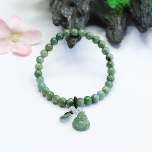 Laughing Buddha Cyan Jade Healing Bracelet Laughing Buddha Cyan Jade Healing Bracelet