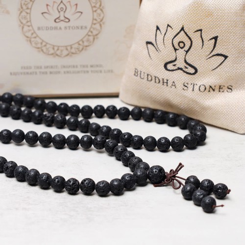 Lava Rock Beads Prayer Mala Necklace Lava Rock Beads Prayer Mala Necklace
