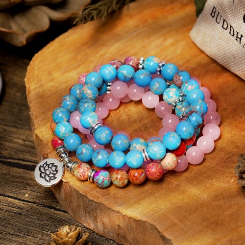 Tibetan Purple Miano Lotus Mala Bracelet