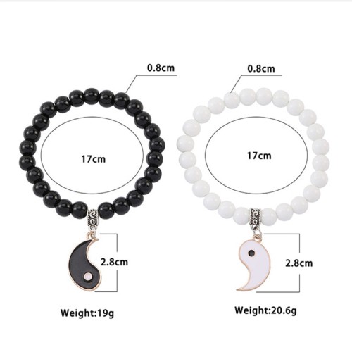 Black Onyx White Turquoise Yin Yang Protection Couple Bracelet Black Onyx White Turquoise Yin Yang Protection Couple Bracelet