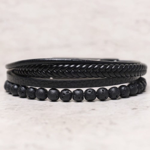 Lava Rock Black Onyx Leather Bracelet Lava Rock Black Onyx Leather Bracelet