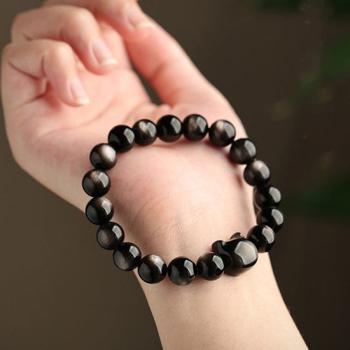 Gold & Silver Sheen Obsidian Lucky Cat Protection Bracelet Gold & Silver Sheen Obsidian Lucky Cat Protection Bracelet