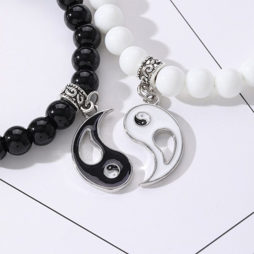 Black Onyx White Turquoise Yin Yang Protection Couple Bracelet Black Onyx White Turquoise Yin Yang Protection Couple Bracelet