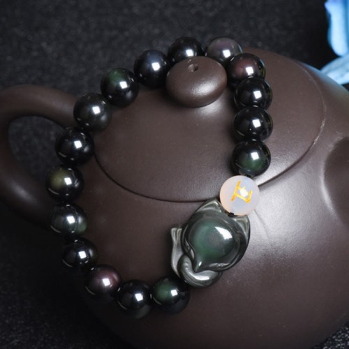 Rainbow Obsidian Fox Healing Bracelet (Gold & Silver Sheen) Rainbow Obsidian Fox Healing Bracelet (Gold & Silver Sheen)