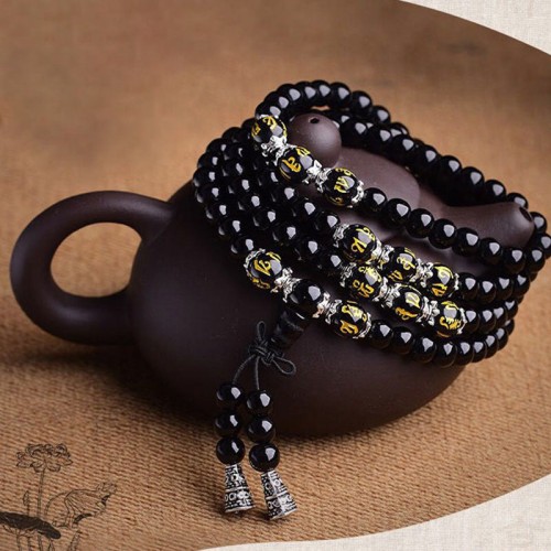 Black Obsidian Six True Words Protection Bracelet Black Obsidian Six True Words Protection Bracelet