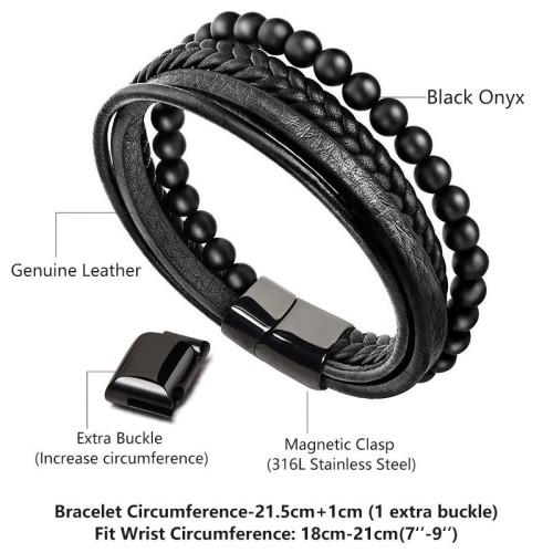 Lava Rock Black Onyx Leather Bracelet Lava Rock Black Onyx Leather Bracelet