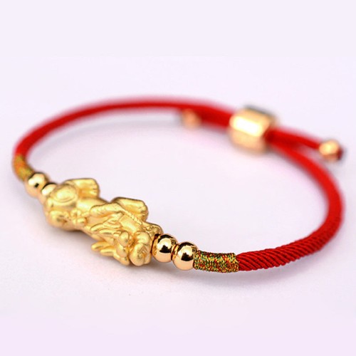 24K Gold-Plated PiXiu Luck Red String Bracelet 24K Gold-Plated PiXiu Luck Red String Bracelet