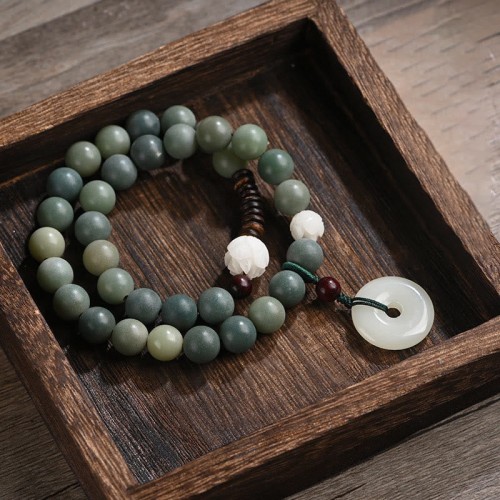 Cyan Bodhi Seed Lotus Jade Peace Buckle Wisdom Bracelet Cyan Bodhi Seed Lotus Jade Peace Buckle Wisdom Bracelet