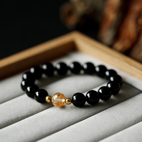 Black Obsidian White Crystal Dragon Strength Bracelet Black Obsidian White Crystal Dragon Strength Bracelet