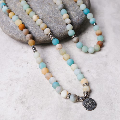 Amazonite Stone Blessing Lotus Mala Bracelet Amazonite Stone Blessing Lotus Mala Bracelet