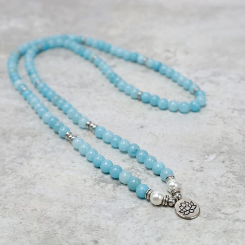 Amazonite Stone Healing Lotus Mala Bracelet Amazonite Stone Healing Lotus Mala Bracelet