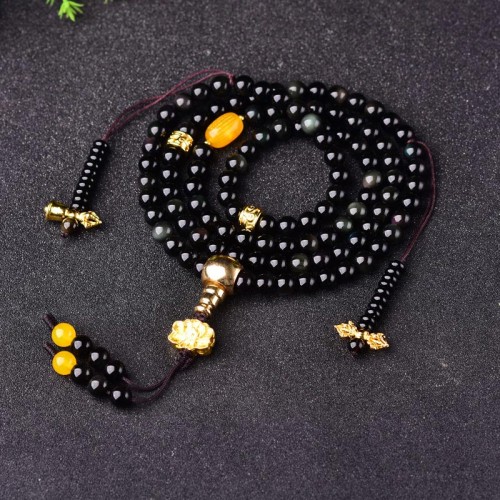 108 Black Obsidian Lotus Fulfillment Mala Bracelet 108 Black Obsidian Lotus Fulfillment Mala Bracelet