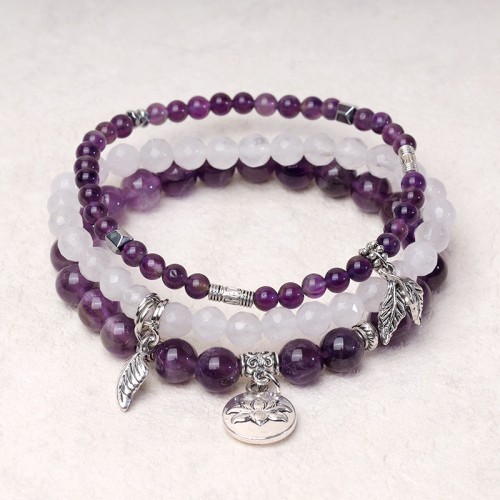 3PCS Natural Quartz Crystal Lotus Healing Bracelet 3PCS Natural Quartz Crystal Lotus Healing Bracelet