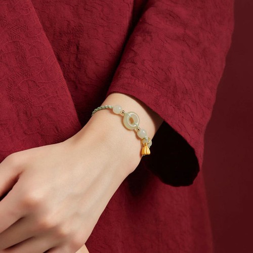 Peace Buckle Jade Lotus Happiness Wealth Bracelet