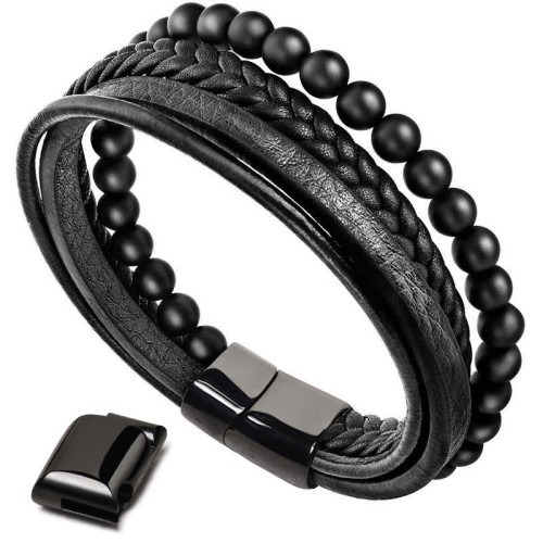 Lava Rock Black Onyx Leather Bracelet Lava Rock Black Onyx Leather Bracelet