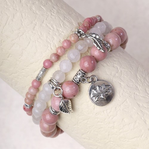3PCS Natural Quartz Crystal Lotus Healing Bracelet 3PCS Natural Quartz Crystal Lotus Healing Bracelet