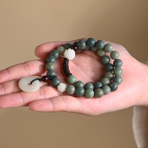 Cyan Bodhi Seed Lotus Jade Peace Buckle Wisdom Bracelet Cyan Bodhi Seed Lotus Jade Peace Buckle Wisdom Bracelet