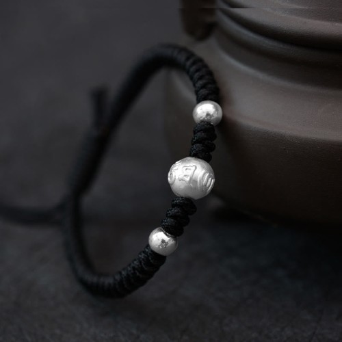 999 Sterling Silver Om Mani Padme Hum Strength Bracelet