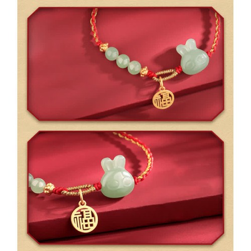 Silver Rabbit Hetian Jade Luck Bracelet