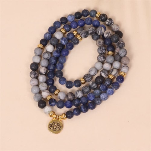 108 Mala Beads Sodalite Zebra Jasper Bracelet 108 Mala Beads Sodalite Zebra Jasper Bracelet