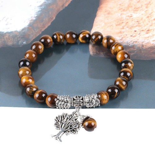 Natural Gemstone Tree of Life Lucky Charm Bracelet
