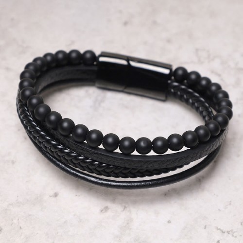 Lava Rock Black Onyx Leather Bracelet Lava Rock Black Onyx Leather Bracelet
