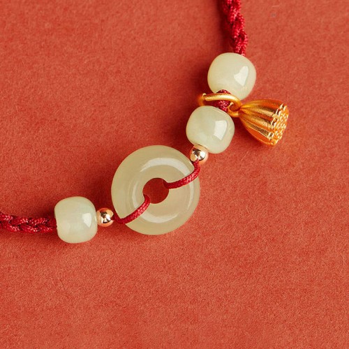 Peace Buckle Jade Lotus Happiness Wealth Bracelet