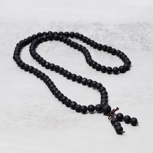 Lava Rock Beads Prayer Mala Necklace Lava Rock Beads Prayer Mala Necklace