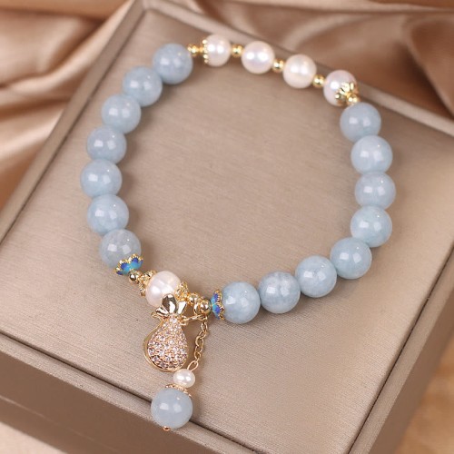 Aquamarine Pearl Money Bag Charm Bracelet Aquamarine Pearl Money Bag Charm Bracelet
