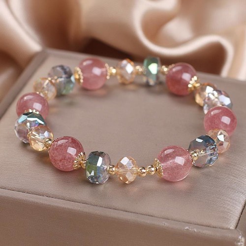 Strawberry Quartz Colorful Crystal Positive Bracelet Strawberry Quartz Colorful Crystal Positive Bracelet
