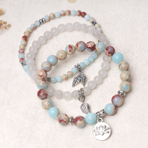 3PCS Natural Quartz Crystal Lotus Healing Bracelet 3PCS Natural Quartz Crystal Lotus Healing Bracelet