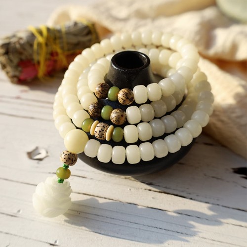 White Jade Bodhi Lotus Mala Necklace Bracelet White Jade Bodhi Lotus Mala Necklace Bracelet