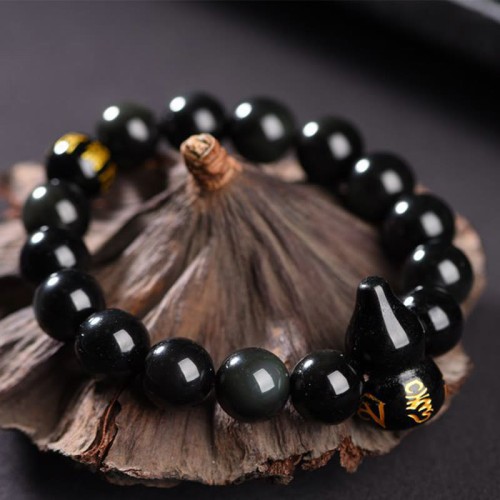 Rainbow Obsidian Gourd Om Mani Padme Hum Bracelet Rainbow Obsidian Gourd Om Mani Padme Hum Bracelet