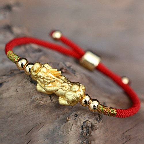 24K Gold-Plated PiXiu Luck Red String Bracelet 24K Gold-Plated PiXiu Luck Red String Bracelet