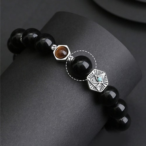 925 Silver Black Obsidian Eye of Providence Bracelet 925 Silver Black Obsidian Eye of Providence Bracelet