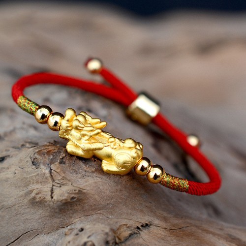 24K Gold-Plated PiXiu Luck Red String Bracelet 24K Gold-Plated PiXiu Luck Red String Bracelet
