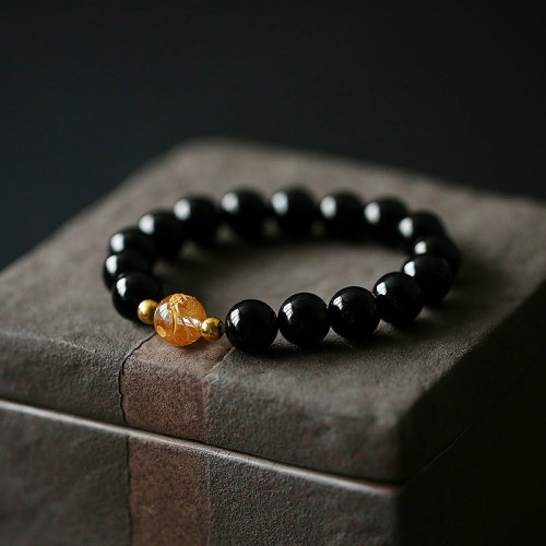 Black Obsidian White Crystal Dragon Strength Bracelet Black Obsidian White Crystal Dragon Strength Bracelet