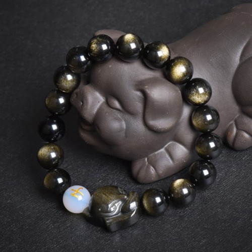 Rainbow Obsidian Fox Healing Bracelet (Gold & Silver Sheen) Rainbow Obsidian Fox Healing Bracelet (Gold & Silver Sheen)